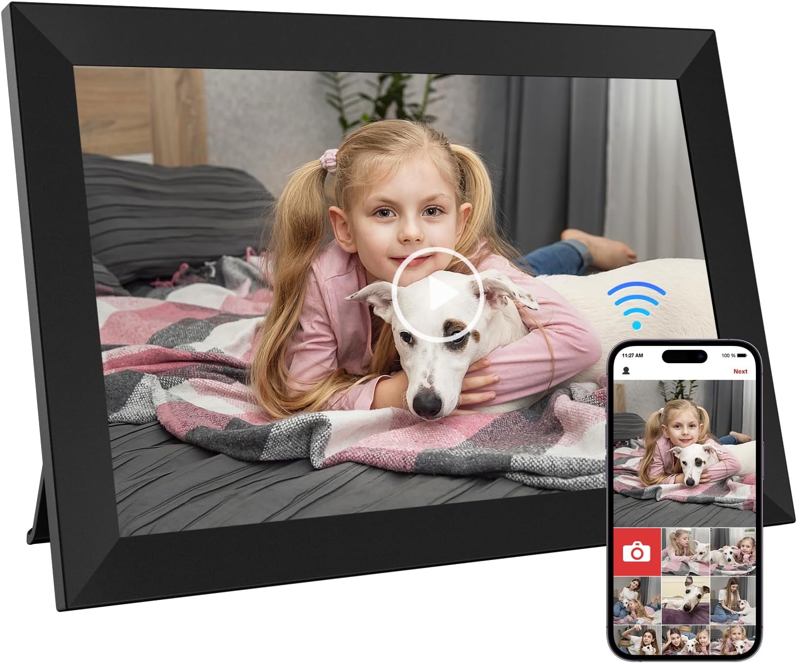 GGUA 10.1 Inch WiFi Digital Photo Frame Built in 64GB Memory, 1280x800 IPS LCD Touchscreen, Auto-Rotate and Audio, Quick and Easy Share Photos or Videos via the Frameo App, the Best Choice for Gifting