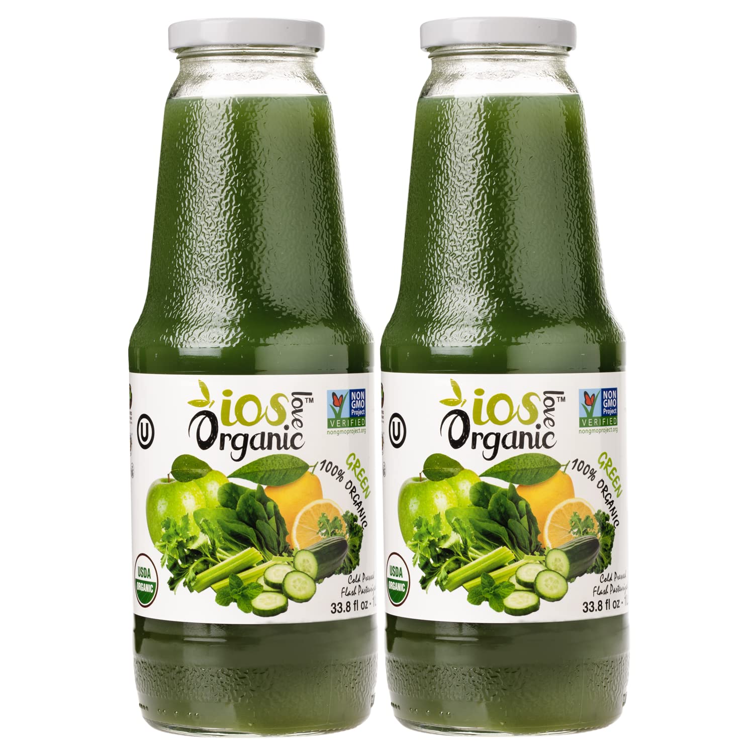 IOS Love Organic Juice - USDA Organic Certified - Cold Pressed, No Added Sugar, No Water, No Artificial Colors, No Preservatives, No Flavors Added, No Gluten - 33.8 Fl Oz (Green, Pack of 2)USDA Organic
