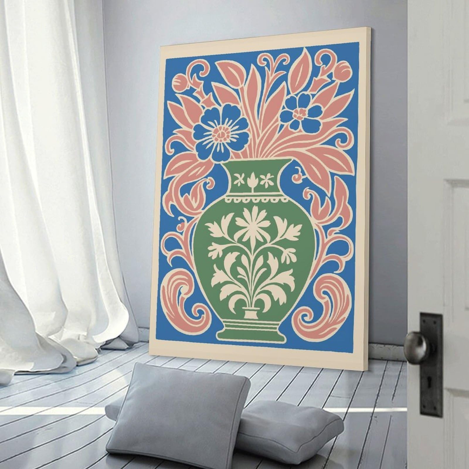 Junmoney Floral Vase Art Nouveau Illustration Hanging Wall Art 20x30inch(50x75cm), for Feature Walls in Flats Or Modern Rooms, Home Wall Art for Statement Displays