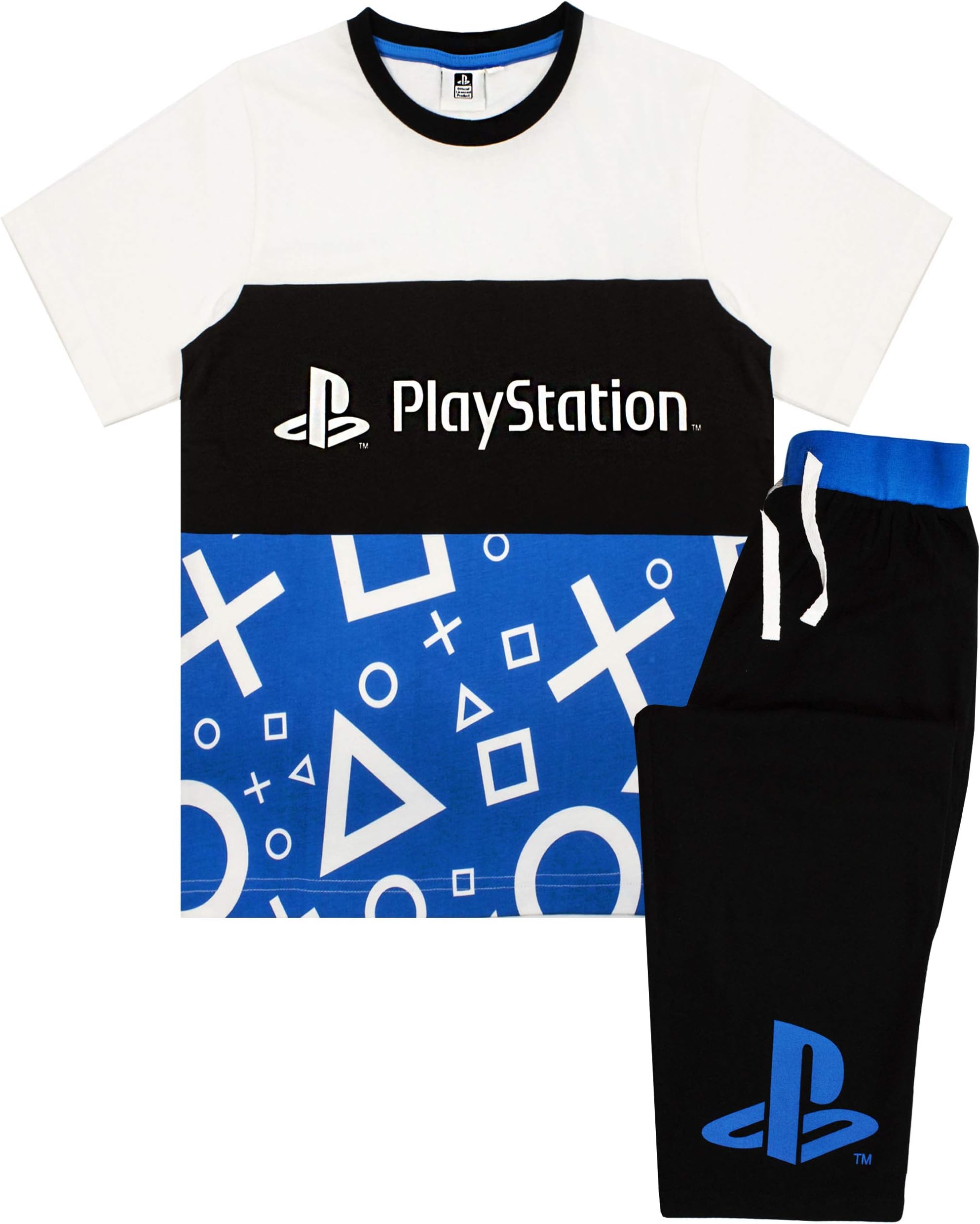 PlayStationPyjamas For Boys | Children & Teens Logo T-Shirt & Loungepants PJ Set | Kids Cotton Blue, White & Black Sleepwear Gamer Gift Set