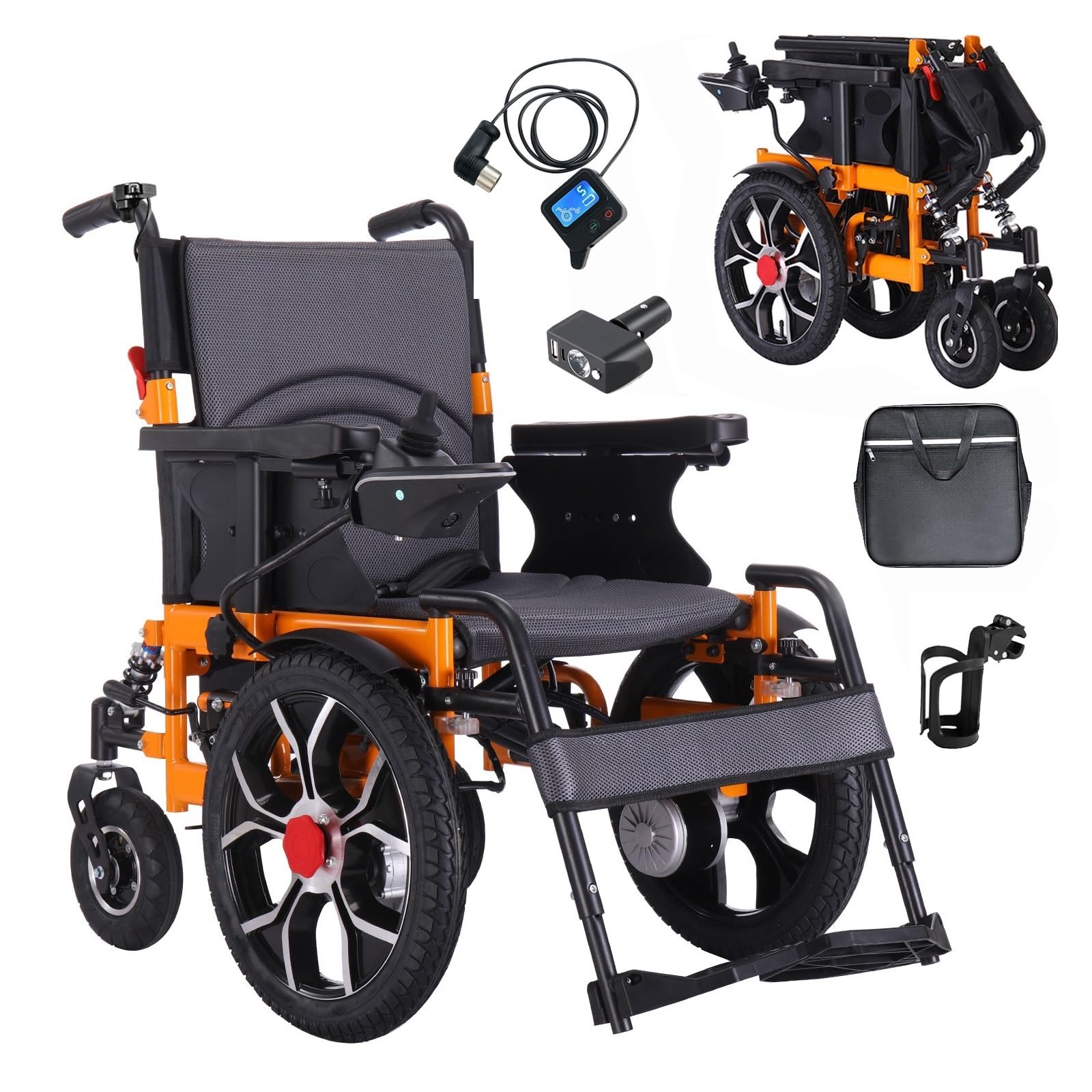 Sedia A Rotelle Elettrica Pieghevole Trazione Anteriore Capacità Di Carico 150 Kg Motore A Batteria 12AH 500 W Adatto A Tutti I Terreni Comodo E Facile Da Usare