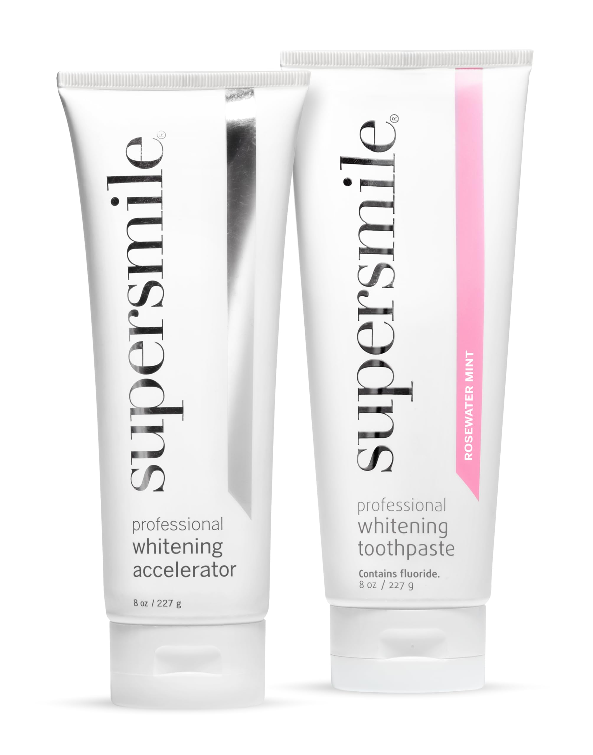 Supersmile Whitening System with Fluoride – Professional Grade 2-Step Whitening Toothpaste and Accelerator – Whitens Up to 6 Shades, 8 oz Each