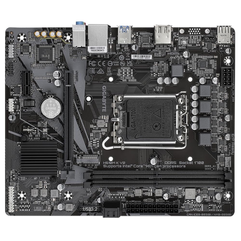 GIGABYTE H610M K V2 Scheda madre - CPU Intel Core 14ª generazione, fino a 5600 MHz DDR5, 1xPCIe 3.0 M.2, LAN 1GbE, USB 3.2 Gen 1