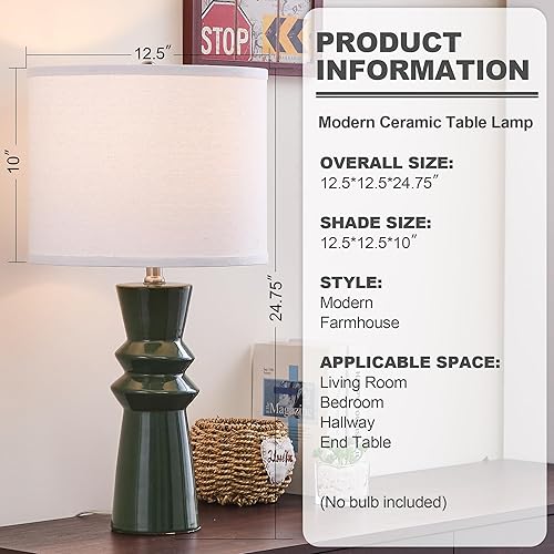 Miniatura 3 de Juego de 2 lámparas verdes de 24.75 pulgadas para sala de estar, lámparas de mesa de cerámica verde para dormitorio, juego de 2, lámpara de noche