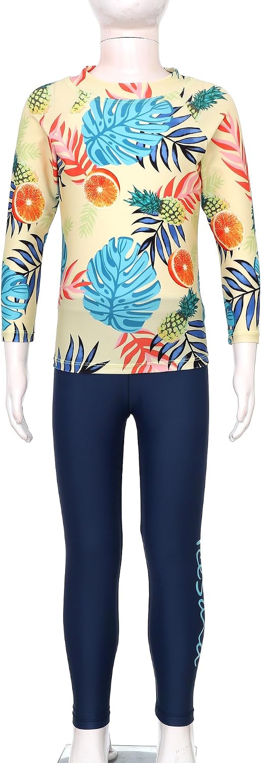 iiniim Boys/Girls Swimming Costume Kids UPF 50+ Rash Guard Swimsuit Swim Top with Swim Pants Set