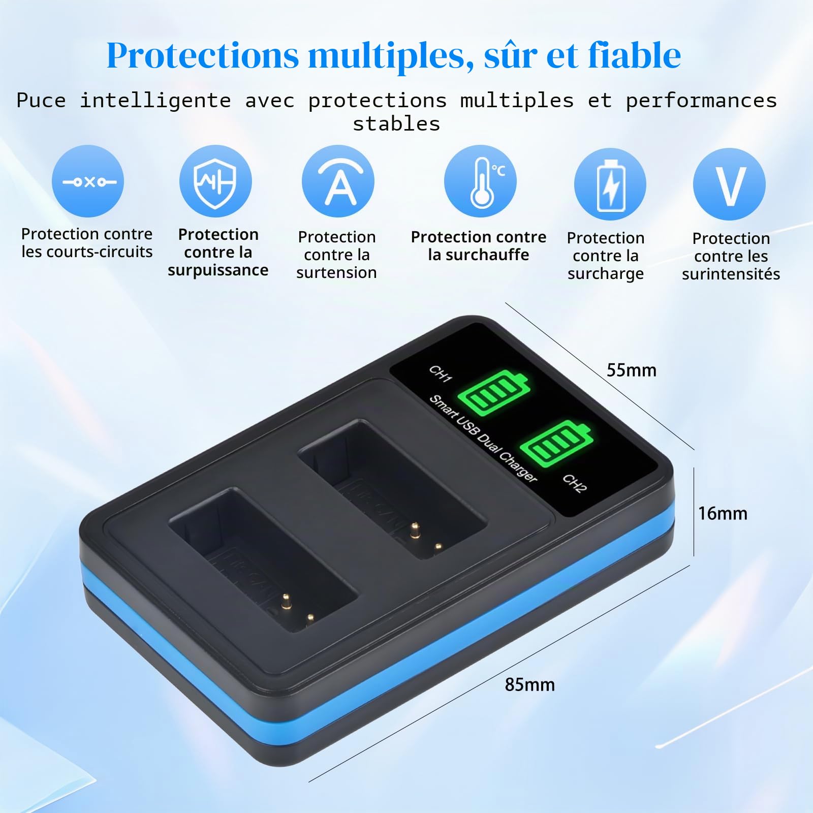 Lot de 2 batteries NP-FW50 et chargeur pour Sony ZV-E10, A6000, A6300, A6500, A6400, A7RII, A7, A7R, A7II, A7SII, A7S, A5000, A5100, NEX-3N, NEX-5, NEX-6, NEX-7, A33, A35, A37, A55, DSC-RX10/II/III/IV
