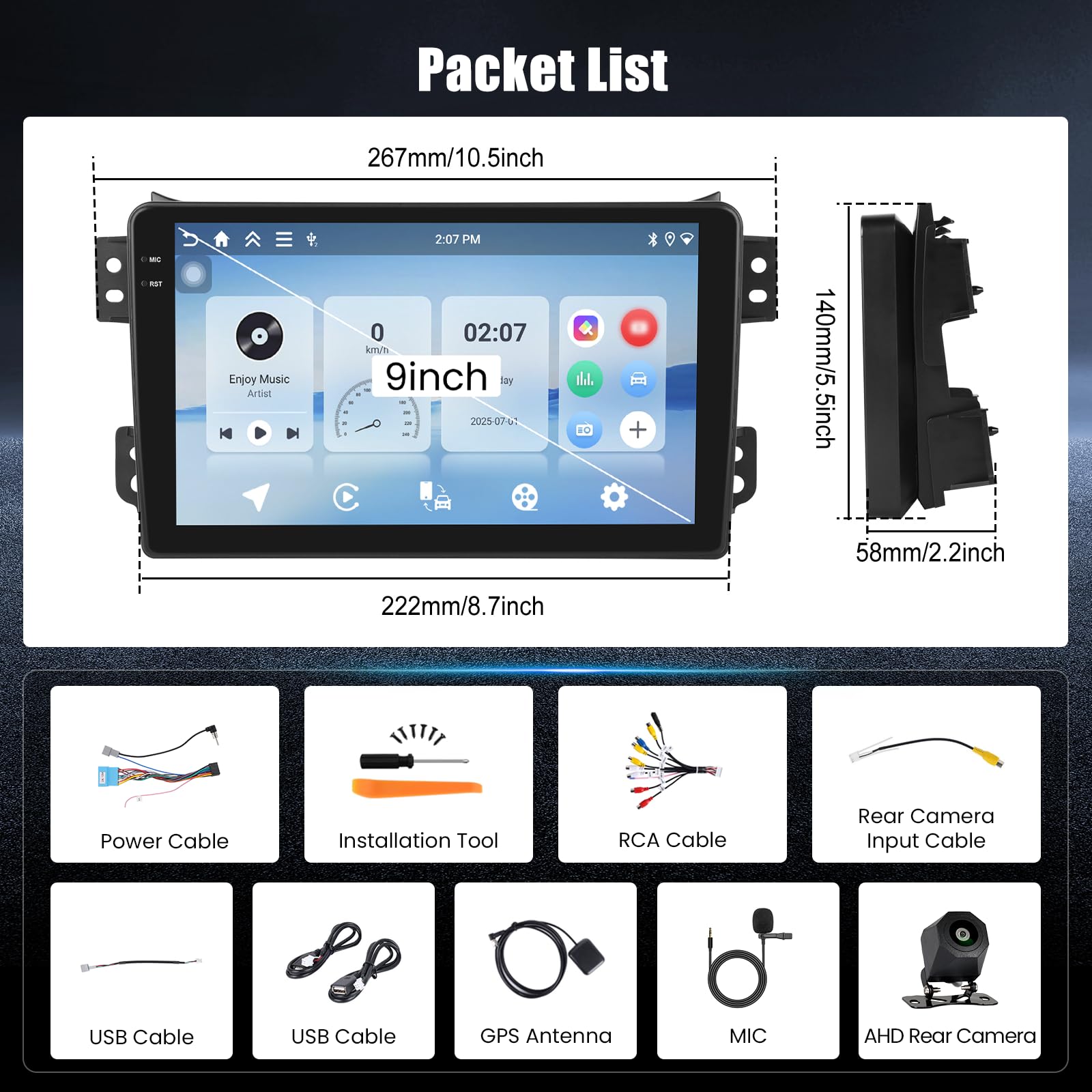 Hikity 4+128G Android 15 Radio samochodowe do Suzuki Splash Ritz, Opel Agila, ekran dotykowy 9" radia samochodowego z bezprzewodowym odtwarzaczem CarPlay, Android, Auto Bluetooth, Navi GPS, WiFi, EQ