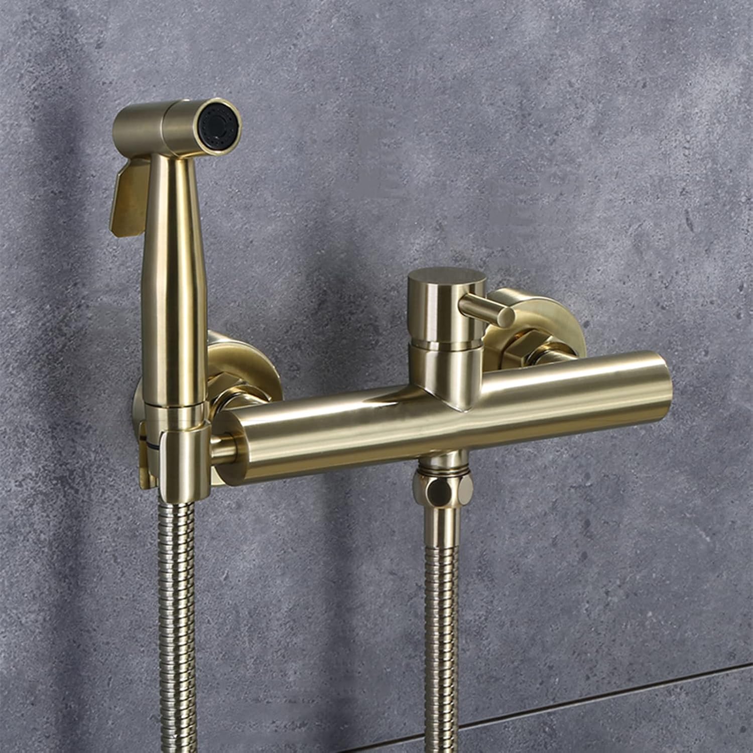 Wall Mounted Bidet Sprayer Kit for Toilet Toilet Shower Spray Mixer Set Brushed Gold with Shower Hose Bidet Attachment Faucet Sprayer Kit for Toilet,B (A)