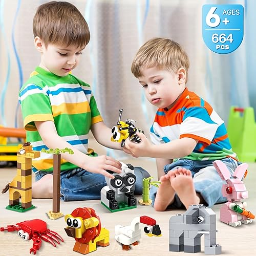 Miniatura 9 de HOGOKIDS Recuerdos de fiesta para niños – Paquete de 20 bloques de construcción de animales para regalos de Pascua, bolsas de regalo, relleno de