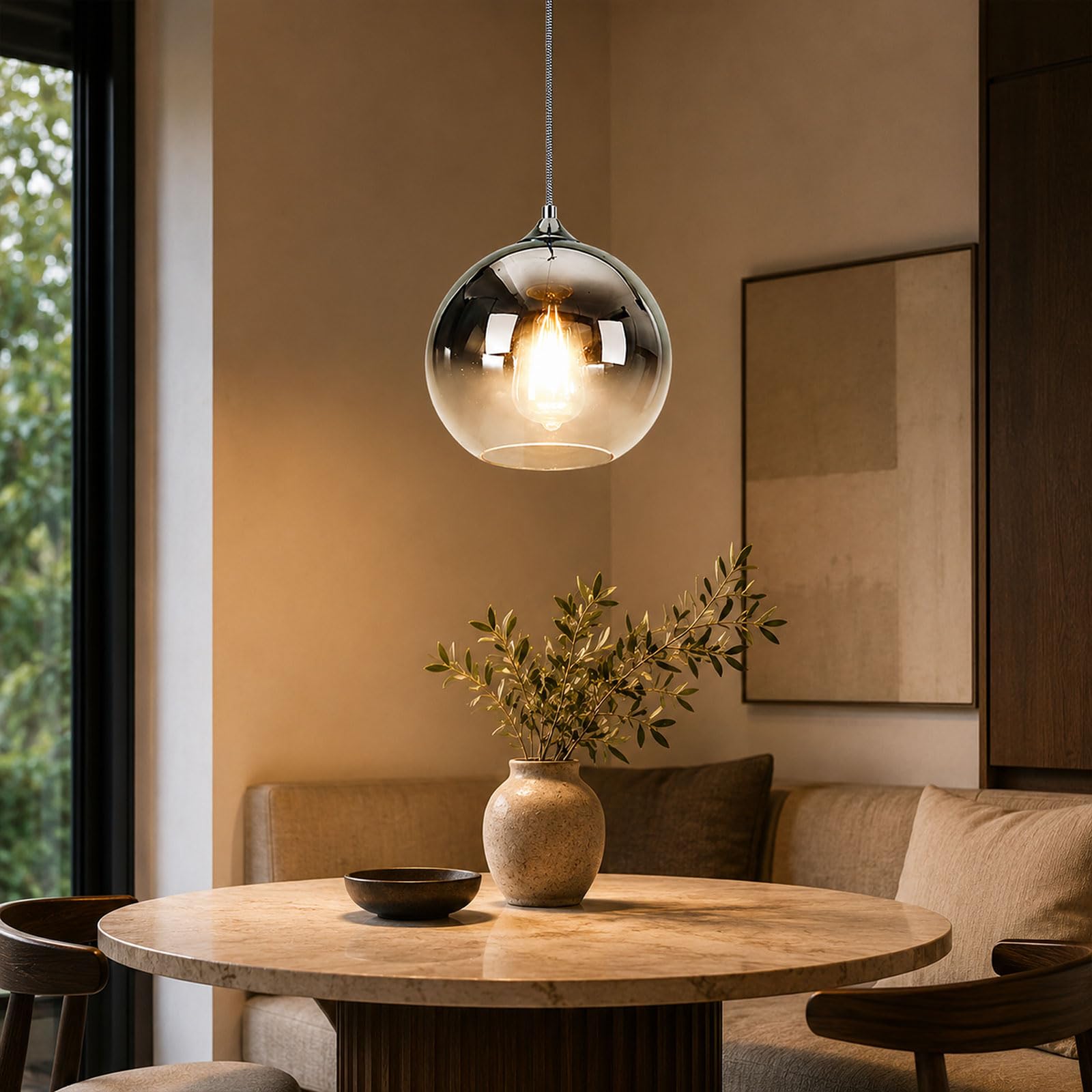Lampada A Sospensione Globe 20 CM, Mini In Vetro Con Cavo Regolabile, Attacco E27, Luce Calda 3000K, Collegamento Diretto, Per Isola Cucina, Sala Da Pranzo, Camera, Lampadina Inclusa