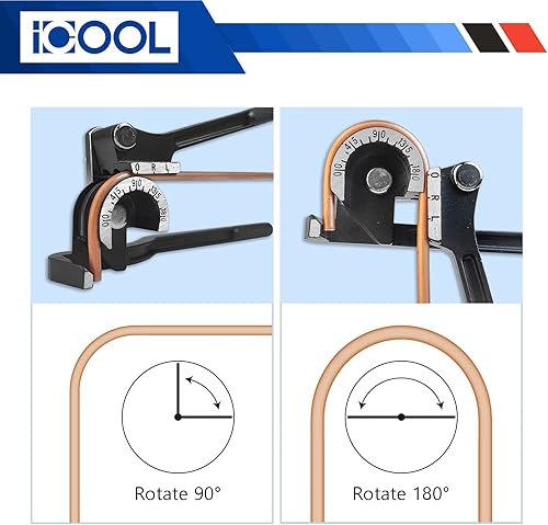 Miniatura 5 de ICOOL Doblador de tubos 3 en 1 Herramientas de doblado manual de tubos 0-180 grados 14, 516 y 38 pulgadas (superficie mate) para cobre aluminio,