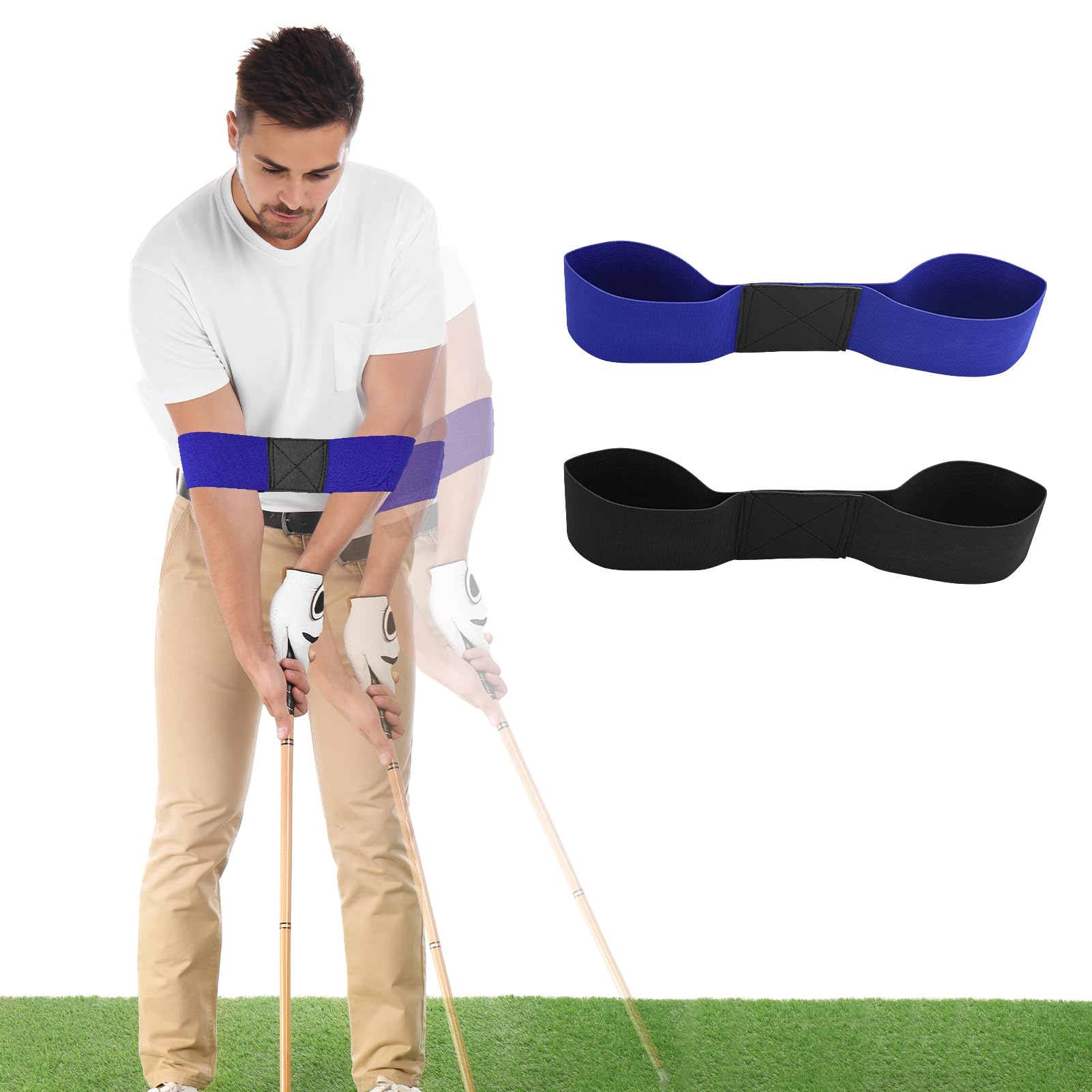 2 pezzi elastiche di collegamento per golf, fascia per braccio oscillante golf, braccio per correzione oscillazione golf, con 1 dispositivo per la correzione dello swing nel golf, per uomini, donne