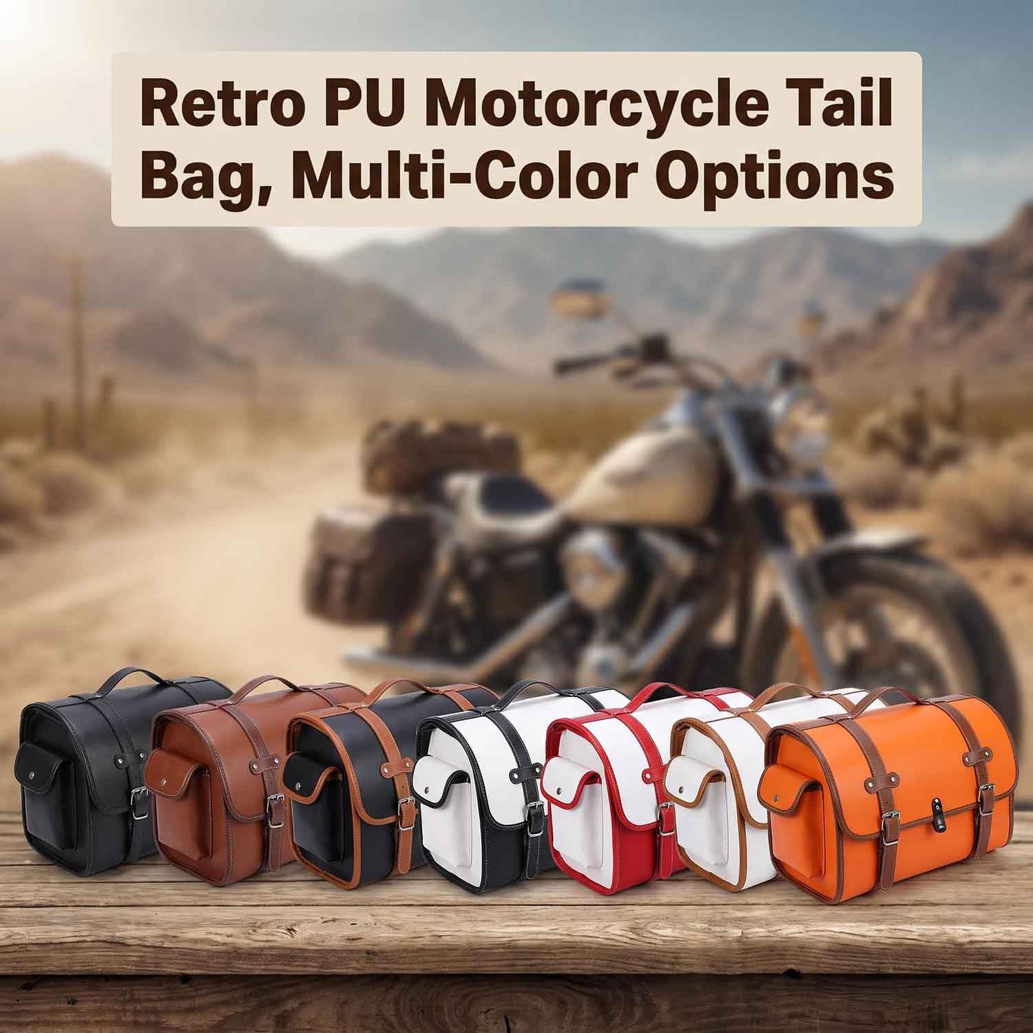 Vintage PU Motorcycle Rear Seat Bag, 33L Lockable Storage Luggage