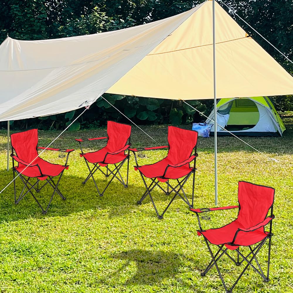 Lot de 2 Chaise Pliante Camping Fauteuil Pliable Chaise de Plage Ultra léger avec Porte Gobelet, Rembourrage en Mousse, Idéal Voyages, Pêche, Festival, Camping, Plage-Rouge-2PC