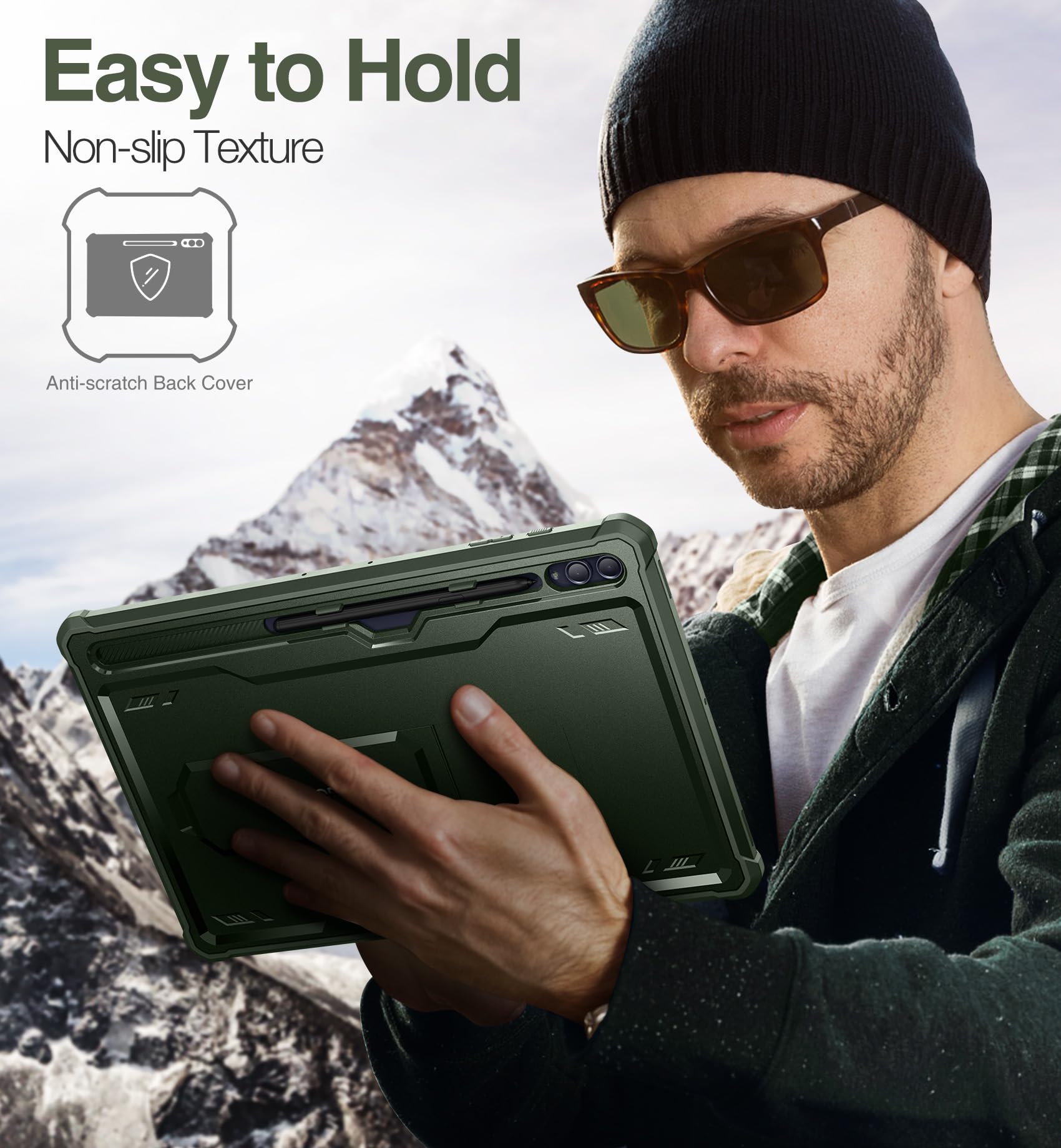 Dexnor Compatibile con Samsung Galaxy Tab S9 Ultra/S8 Ultra Cover [Protezione dello schermo integrata e supporto], Custodia protettiva antiurto durevole di grado militare Case - Verde Militare