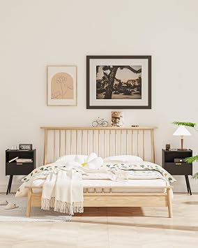 Veegle Nightstand,Modern Bedside Table with Storage Drawer and Open Wood Shelf, Accent Night Stand with Solid Wood Legs for Living Room, Bedroom and Small Spaces,Easy Assembly (Black)