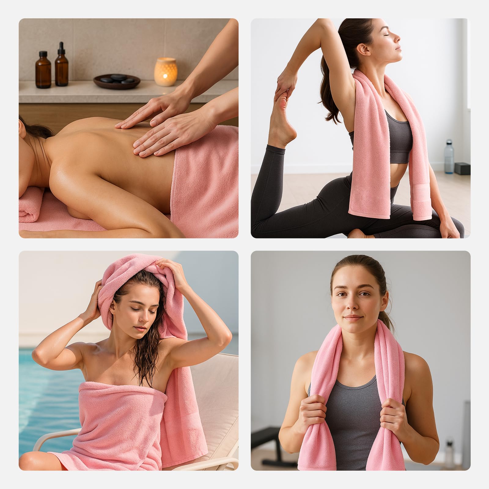 REDKISS 8 teilig Handtuch Set aus Baumwolle mit Aufhänger,weich & saugstark | OEKO-TEX zertifiziert, 540GSM, mit 2 Badetuch+2 Handtücher + 4 Waschlappen, ideal für Bad & Sauna-Rosa