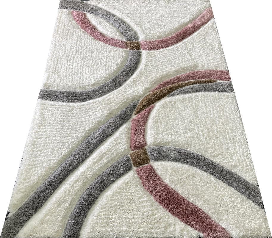 Image of Carpet for Living Room 5X7 FEET Modern Soft Shaggy Carpet Thick, Fluffy & 2 inch Pile Shag Rug for Your Kids Room, Bedroom & Livingroom (White Pink Gray)