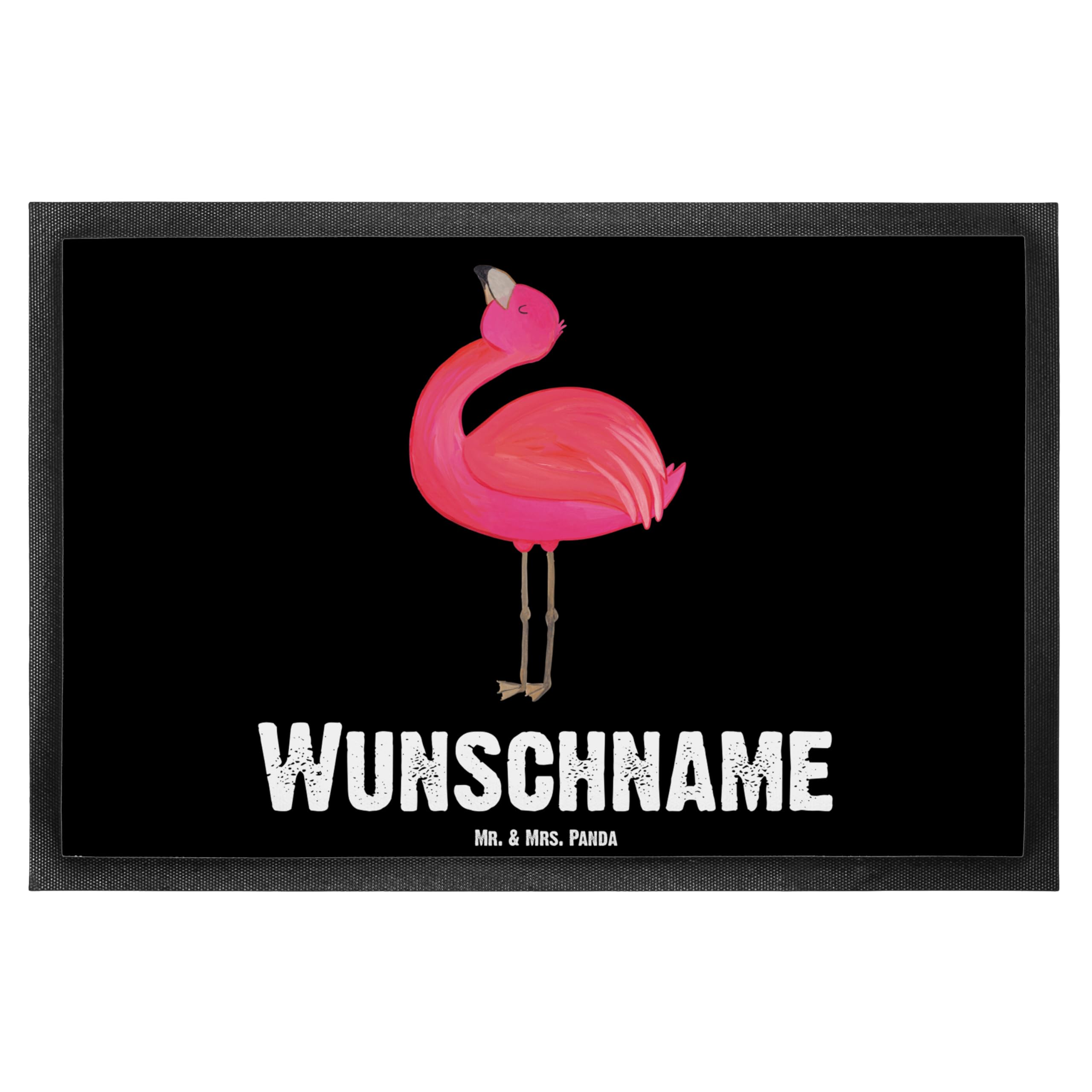 Mr. & Mrs. Panda Fussmatte personalisiert Flamingo Stolz 40 x 60 cm - Personalisierte Geschenke, Tochter, Freundin, Türmatte, Mama, mit Namen, Zufrieden, Fußmatte personalisierbar