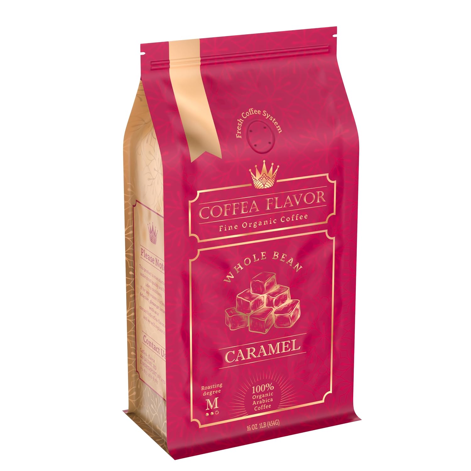 Caramel Flavored Whole Bean Coffee, Organic Medium Roast, 100% Arabica, Single Origin Dominican, Naturally Flavored, No Added Sugar, 16 oz, by Coffea Flavor