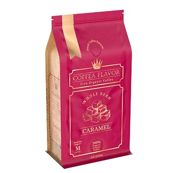 Caramel Flavored Whole Bean Coffee, Organic Medium Roast, 100% Arabica, Single Origin Dominican, Naturally Flavored, No Added Sugar, 16 oz, by Coffea Flavor