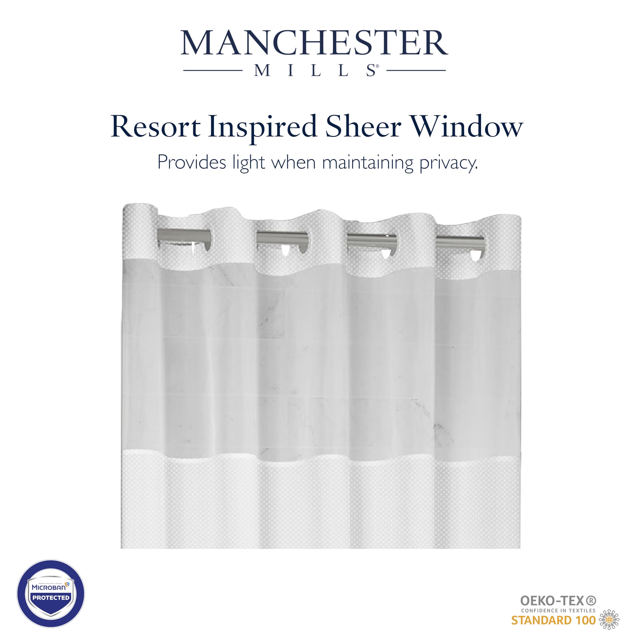 Manchester Mills Protect360 - Cortina de ducha sin gancho de gofre, protección de producto Microban, repelente al agua, forro a presión, dobladillo con imanes, 71 x 54 pulgadas, blanco, se encuentra