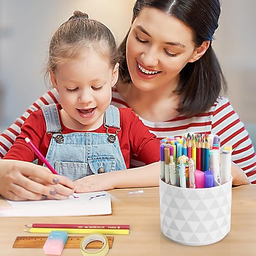 Miniatura 9 de Organizador de escritorio, soportes giratorios de 360 grados para escritorio, organizador de bolígrafos con patrón de diamante con 5 compartimentos,