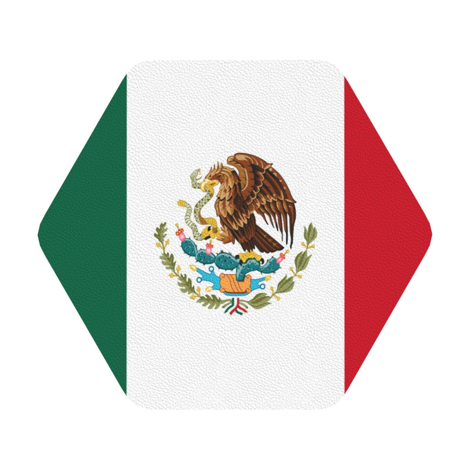 Flag of Mexico PU Leather Coasters Set of 6 Hexagon Drink Coasters