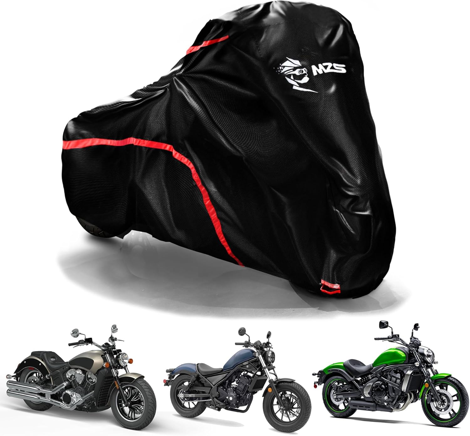 MZS Motorcycle Cover Waterproof Outdoor, 420D All Season Weather Protection Covers Storage Compatible With Rebel Shadow Magna Vulcan Eliminator Scout Chief Bolt V Star VTX1300 Bonneville Boulevard