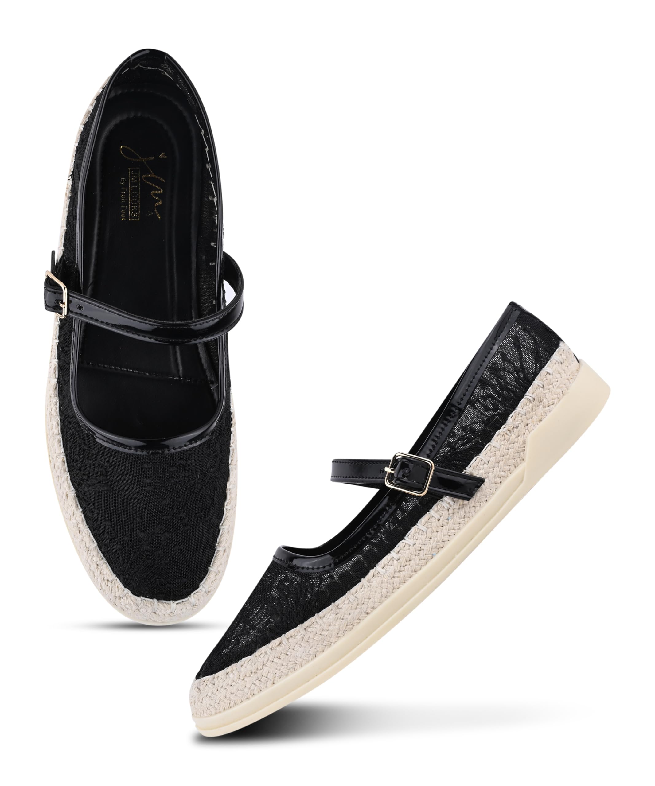 jm looks Women's Elegant Lace Mesh Espadrille Flats with Secure Buckle Strap and Braided Sole-picture-18
