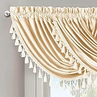 Vista 2 de Royal Tradition Cenefa de cascada de terciopelo pesado, color blanco roto (37 x 57) cenefa de ventana con bolsillo para barra