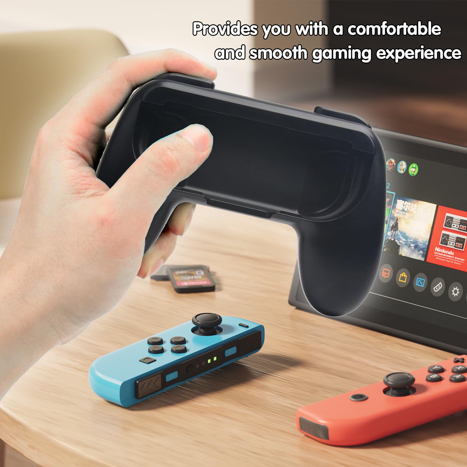 Boîtier de poignées de Jeux 2 pièces, Kit de Manettes en ABS pour Contrôleur en ABS Poignée, Noir Manette de Jeu Grips, Controller Confortable Réduisant Fatigue pour Switch