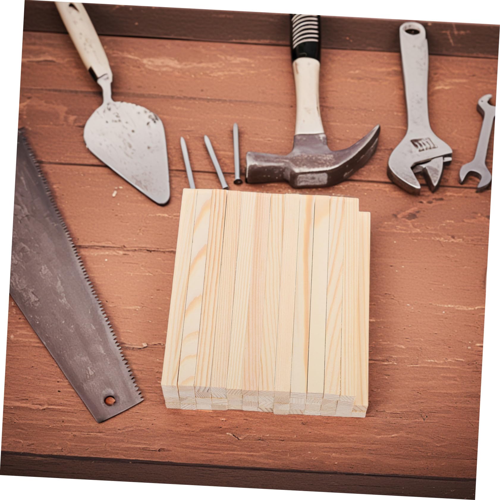 50 Stück Quadratische Holzstäbe Glatte Unbehandelte Holzdübel für Basteln Modellbau DIY Holzstreifen Kreative Holzstäbe für Malen Schneiden Kleben Stabiles Naturmaterial