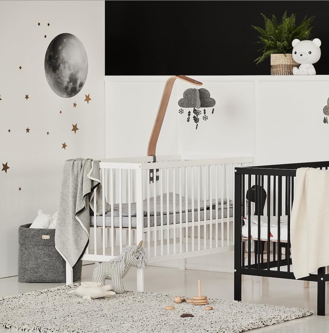Mokee Mini Lit Bébé Evolutif - Lit Bébé Convertible 100% en Bois Massif - Berceau Transformable en Lit Enfant - Sommier à Lattes - Lit à Barreaux