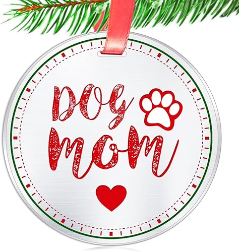 Adornos de Navidad para mamá, regalo para amantes de los perros, para mamá, novia, esposa, acero inoxidable plano de 3 pulgadas