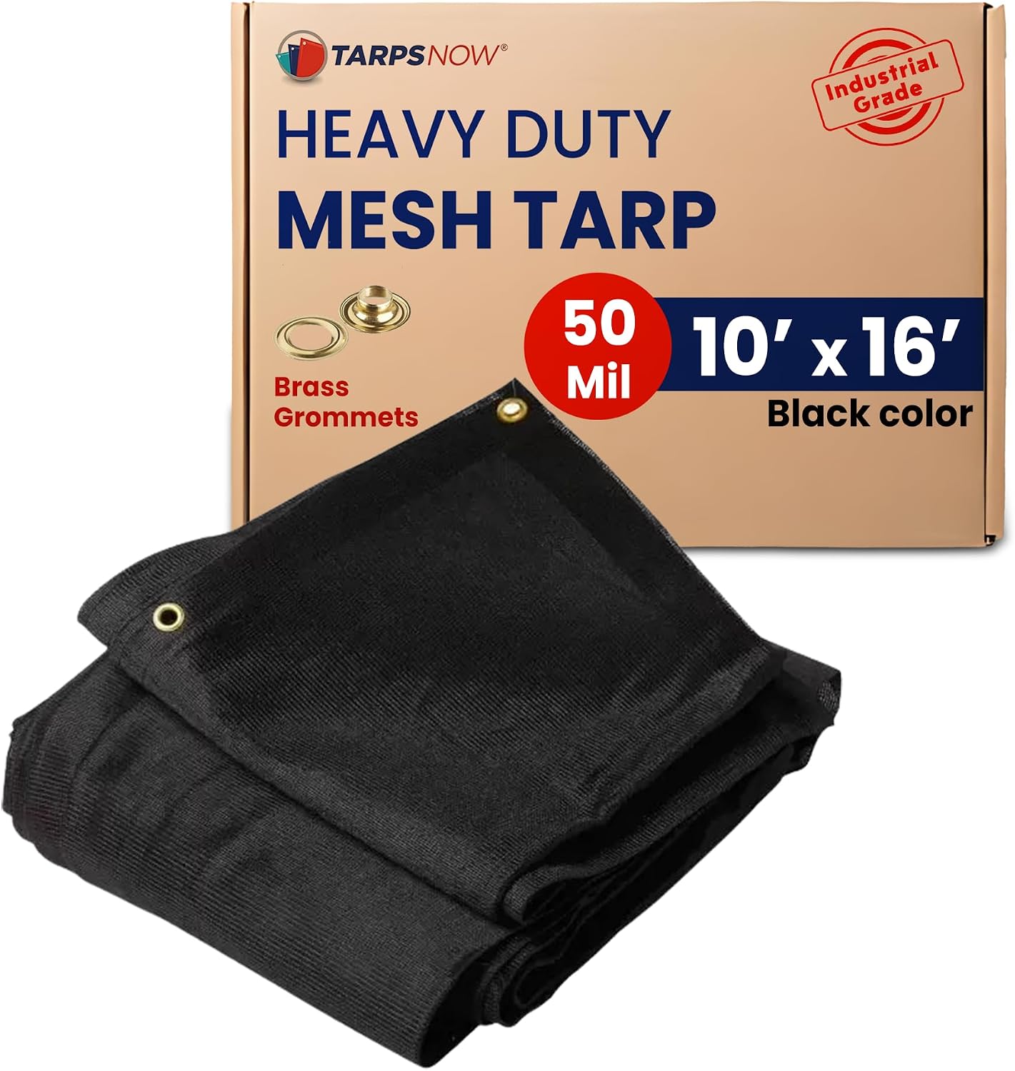 Tarps Now 10' x 16' Heavy Duty Mesh Tarp with 75% Shade and Brass Grommets - Multipurpose Protective Cover Tarpaulin with Air Flow for Tie Downs, Shade, Fences, Canopies, Dump Trucks - Black
