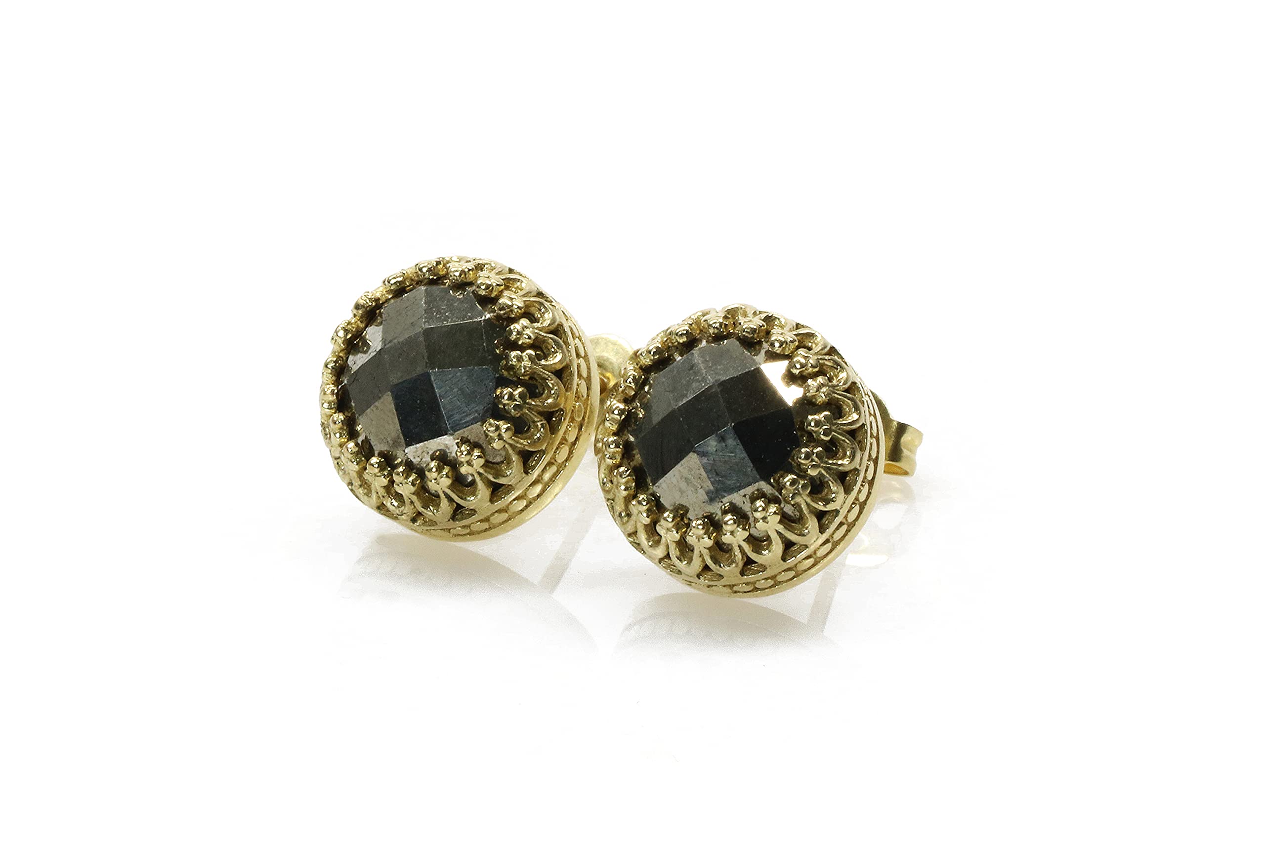 Gemma Orecchini per Donne - Pyrite Oro Orecchini a Perno - Regali Damigella di Onore, Prom Gioielli, Orecchini per Tutti i Giorni - Confezione Regalo Inclusa