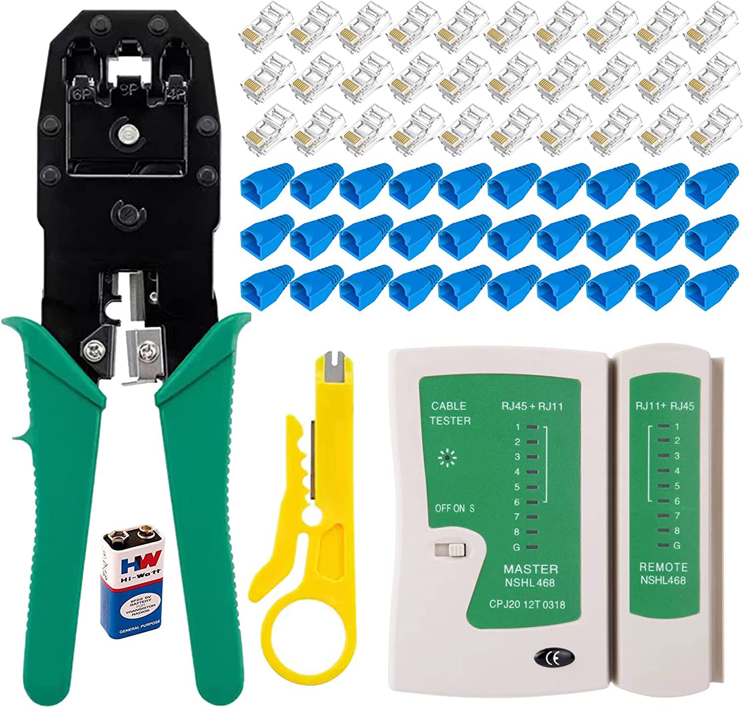 Civon Networking Working Tools Rj45 Rj11 Crimping Tool Network Lan Cable Tester, 9v Battery and Rj45 Plug 30 Pc Rj45 Connectors and 30pc Boot Network Ethernet Tools-image-8