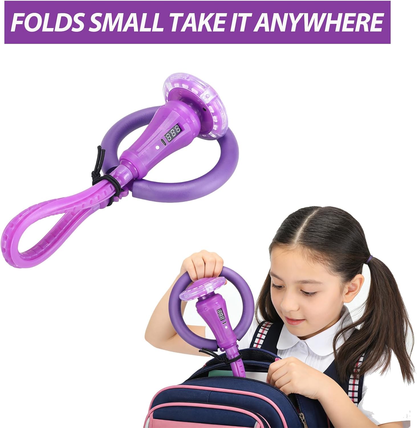 Rechargeable Skip Ball for Kids,Ankle Flashing Jump Toy Purple with LED Lights and Digital Counter, Girls Women Birthday, for Age 5 6 7 8 9 10 11 12,Indoor Outdoor Outside Sports Games