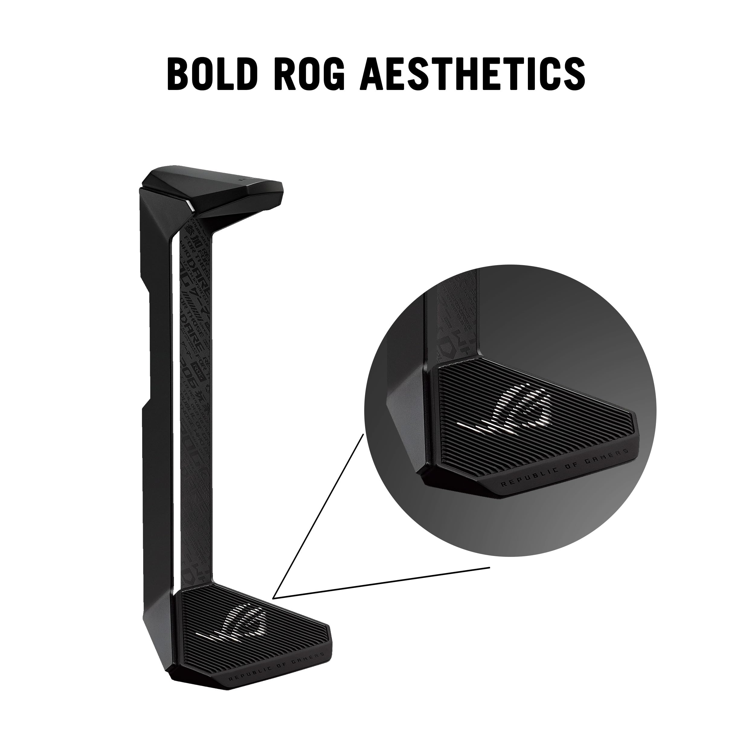 ASUS ROG Throne II Core, Supporto per Cuffie Gaming con Motivi ROG e Logo in Lamina d'Argento, Telaio in Lega di Alluminio, Base Antiscivolo, Estetica e Stabilità di Alta Qualità, Nero