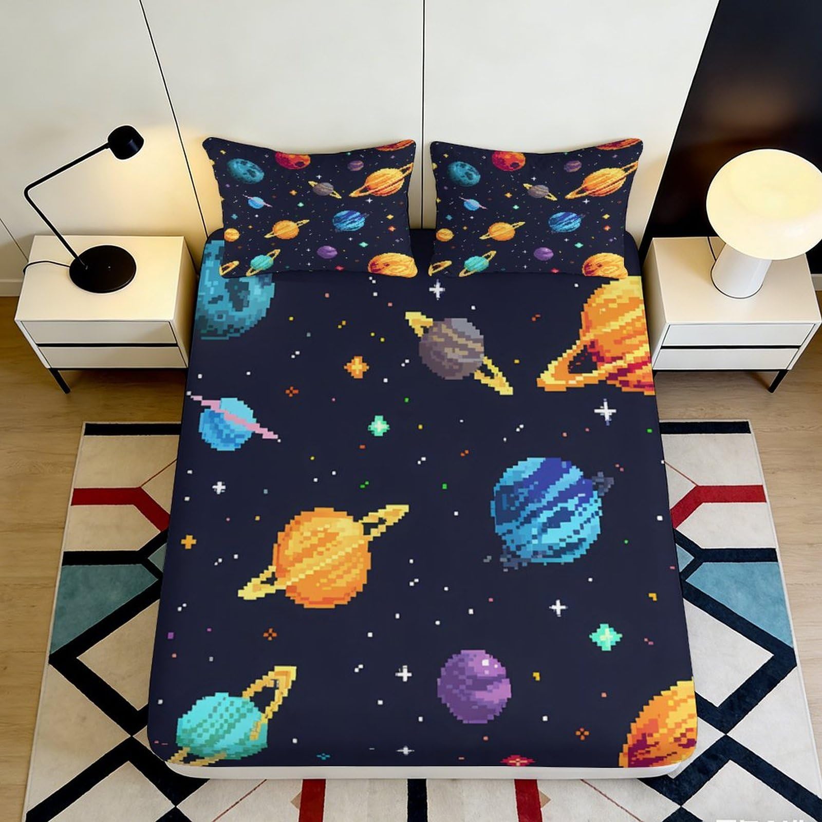 3D Printed Galaxy Starry Sky Fitted Sheet Microfiber Cosmic Nebula Mattress Cover Anti-Slip Machine Washable Bedroom Dorm Decor 160x200x25cm