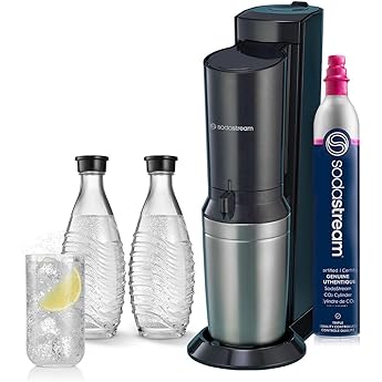 SodaStream - Aqua Fizz Sparkling Water Maker | VALUE BUNDLE | GLASS Carbonator | CQC CO2 System | Includes 2x Elegant Glass Carafes, 2x CO2 Cylinders, 2x Bubly Flavor Drops | Dishwasher Safe | Black