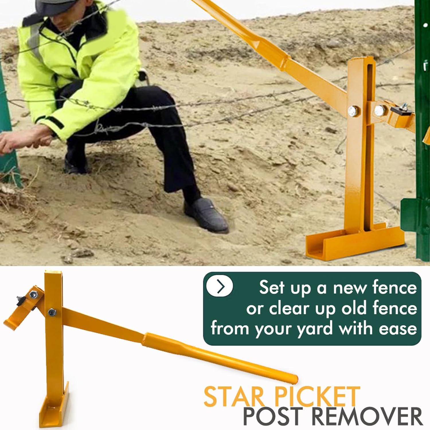Stable Stainless Steel Fence Post Remover Puller with Handle, Easy to Use for Ranch and Farm, Proof and Long Lasting, Efficient Post Removal Tool