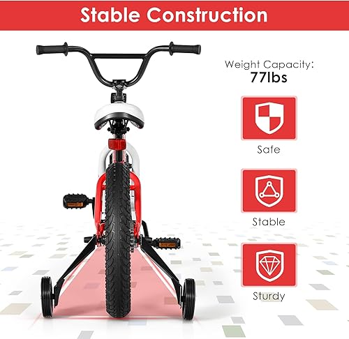 Miniatura 6 de Bicicleta para niños, bicicleta para niños pequeños con asiento ajustable y ruedas de entrenamiento extraíbles, bicicletas de carretera para niños