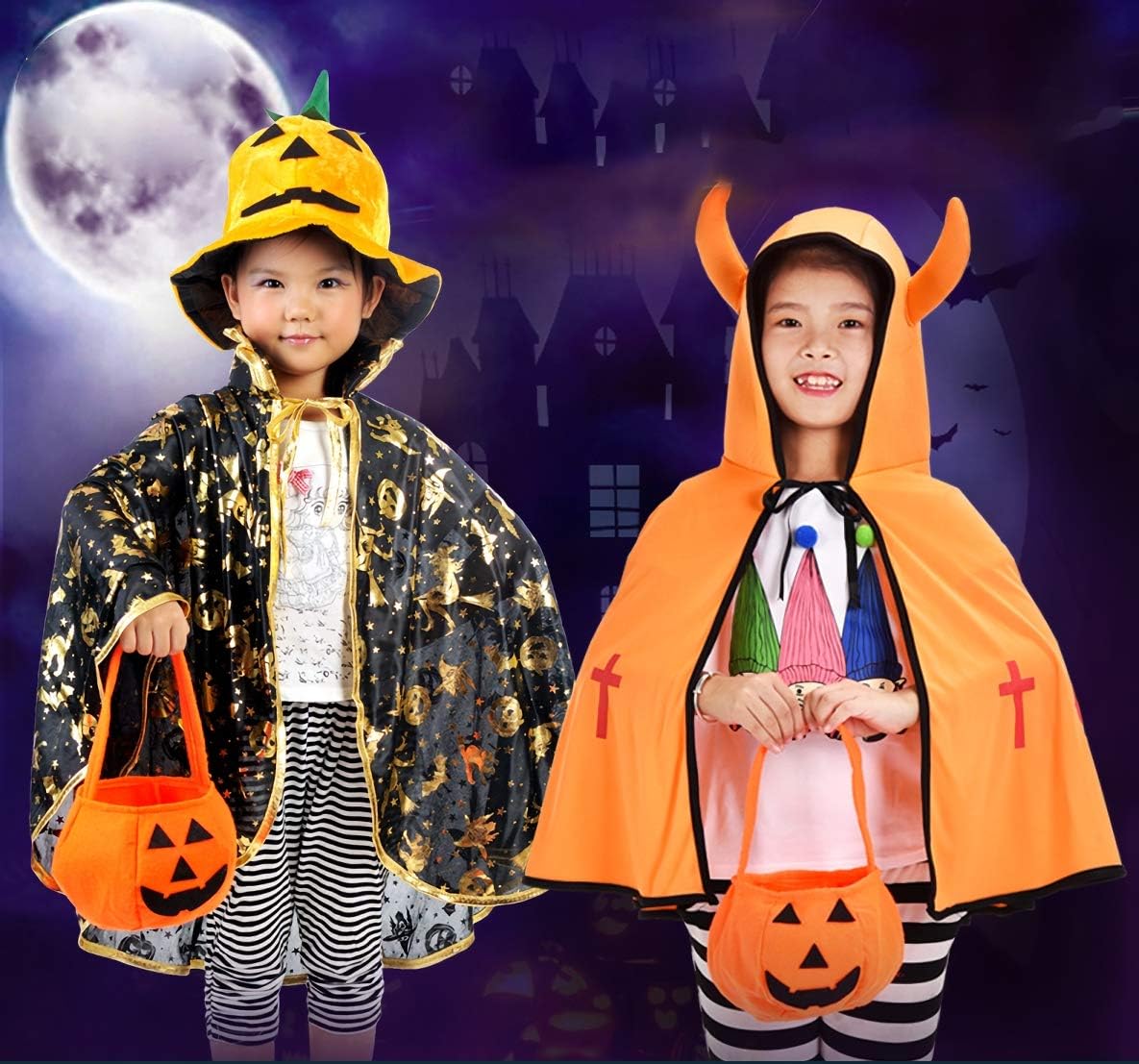 Halloween Pumpkin Candy Bags for Kids, Trick or Treat, Non-Woven Pumpkin Buckets Trick or Treat Bags Holder Handbag for Kids Costume Party Favors Supplies(2 Packs Pumpkin)