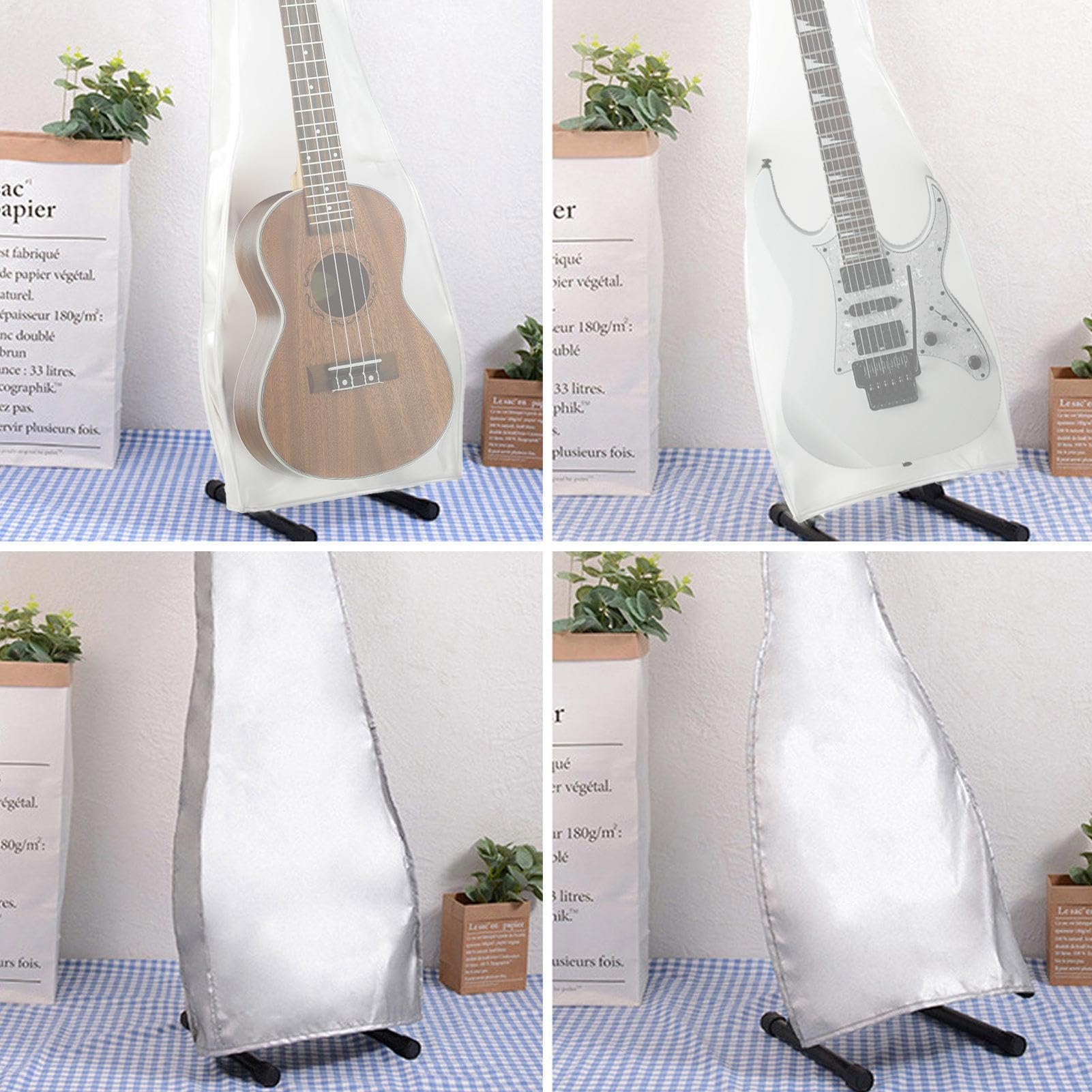 Gitarren-Staubhülle - Transparent Gitarrengehäuse, transparente matte Instrumentenhülle | Waschbare Staubschutzhülle Gitarrentasche, passt auf Akustikgitarrenhülle Vielseitige silberfarbene