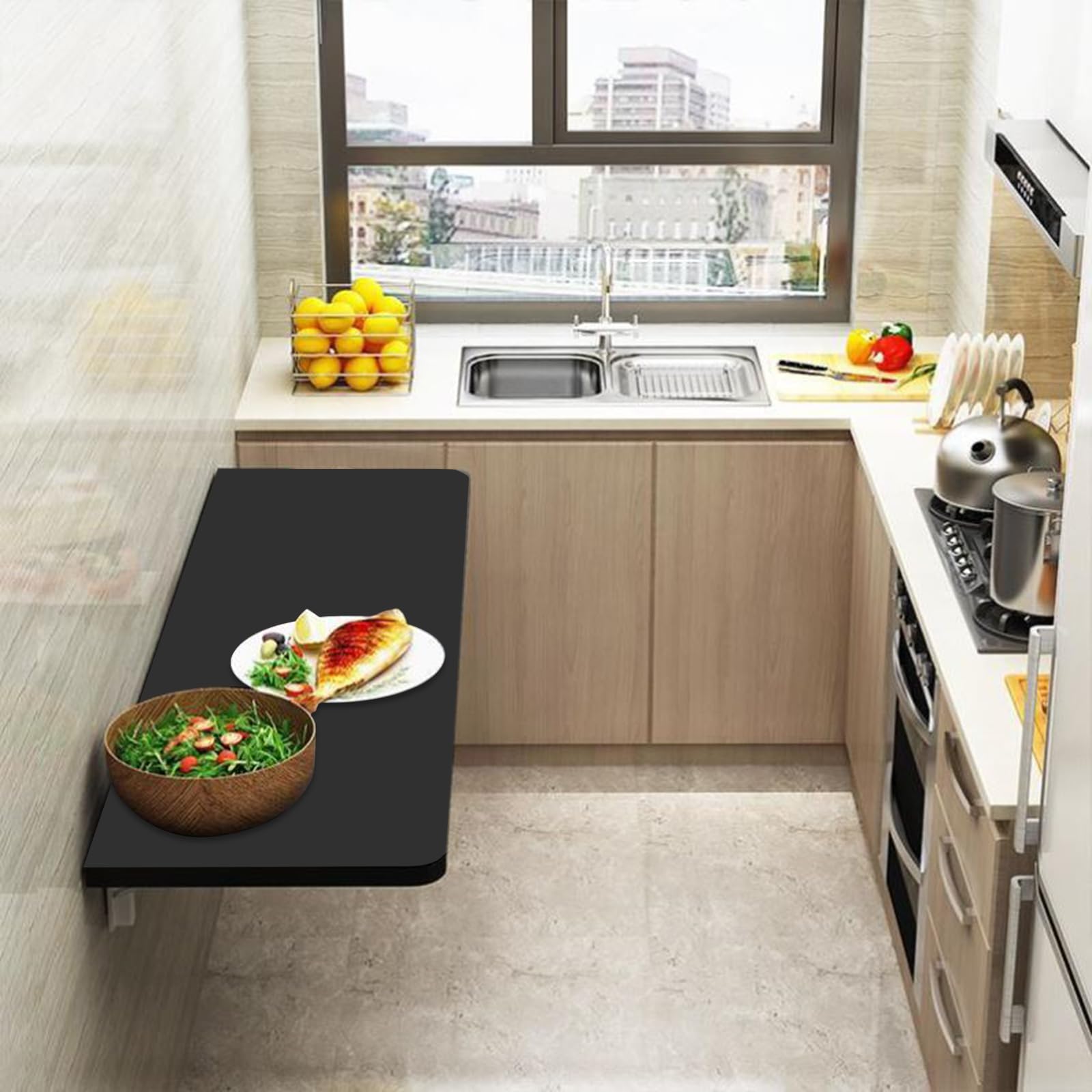 Mesa de pared abatible mesa de cocina plegable mesa con solapa para niños mesa plegable de pared mesa de comedor con soportes para ahorrar espacio (nero 80 x 50 x 1 6 cm)