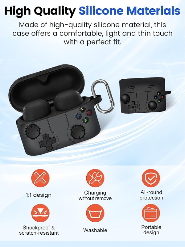 Case for Sony WF-1000XM6 - Silicone Protective Cover, Full-Body Protection with Scratch Protection, Anti-Shockproof, Includes Cleaning Kit & Lanyard (Black Game Console) by Arxonis - Used condition - Image 3