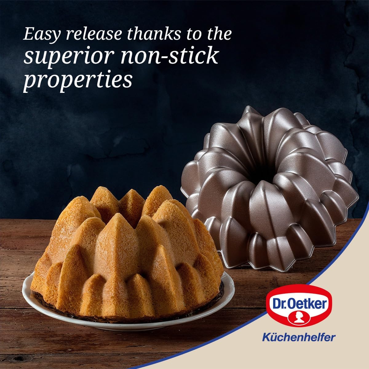 Dr. Oetker Bundt Cake Mould Diameter 22 cm Back Art, Bundt Cake Mould with Non-Stick Coating for Impressive Creations, High-Quality Cake Mould (Colour: Cream Metallic), Quantity: 1 Piece