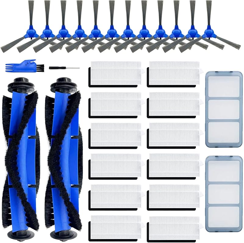 Tivcroxs 28 Pack Replacement Part Compatible for Eufy RoboVac 11S, 15C, 30, 30C, 12, 35C, 25C, 15T Robotic Vacuums, 2 Rolling Brushes, 12 Filter Sets, 12 Side Brushes, 2 Pre Filters